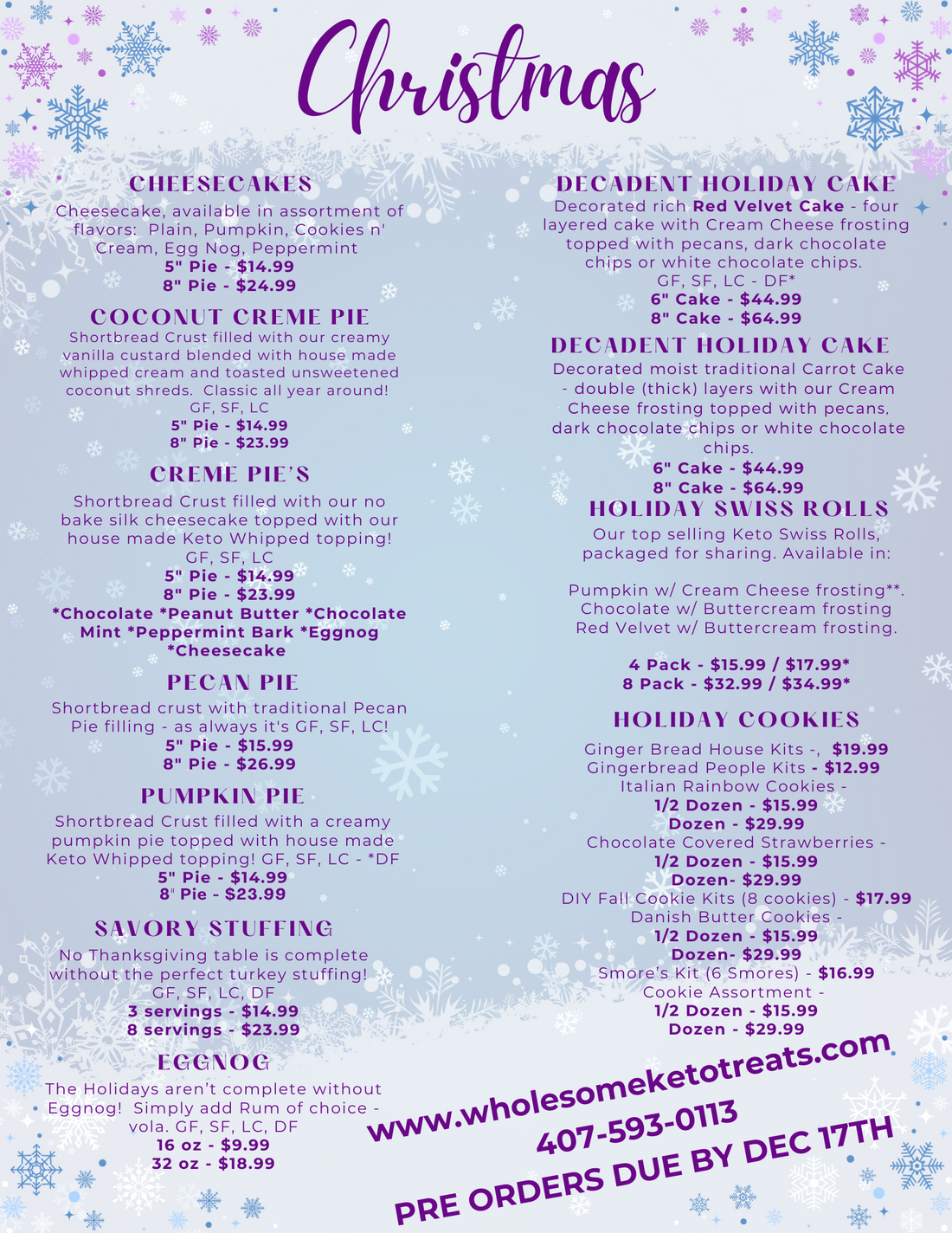 2023 Holiday Pie, Cake & Cookie List