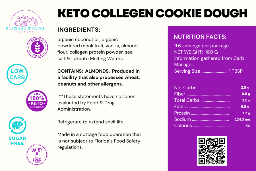 Keto Collagen Cookie Dough - EGG FREE, Dairy Free, Gluten Free, Sugar Free, Low Carb & Keto Approved