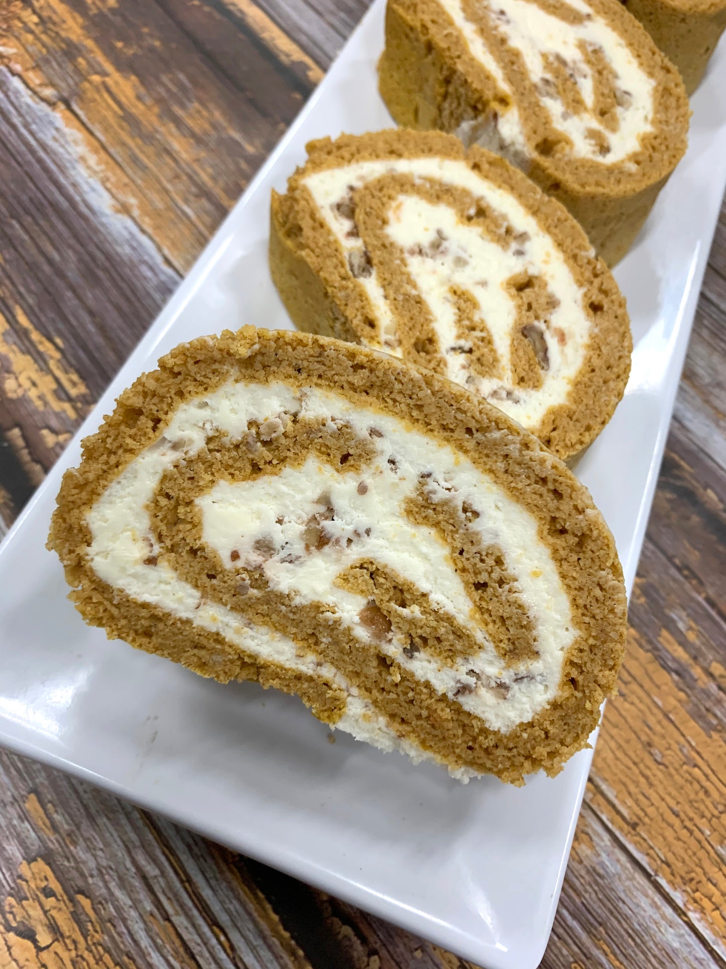 Carb Smart Pumpkin Swiss Roll - Pumpkin & Pecan Cream Cheese Cake - Gluten Free, Sugar Free, Keto & Diabetic Friendly