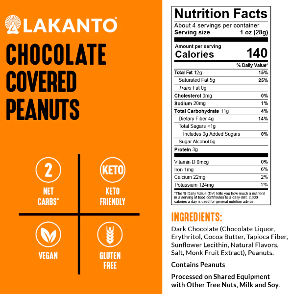 Lakanto Chocolate Covered Peanuts Vegan, Gluten Free, Sugar Free