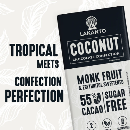 Lakanto - Coconut Sugar-Free Chocolate Bar - Vegan, Gluten Free, Sugar Free, Low Carb
