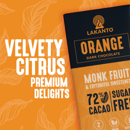 Lakanto - Orange Sugar-Free Chocolate Bar - Vegan, Gluten Free, Sugar Free, Low Carb