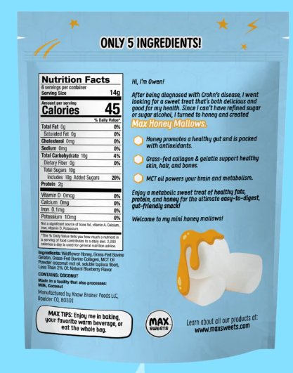 Max Mallow - Bold Blueberry Mini Honey Marshmallow - Sugar Free & Gluten Free