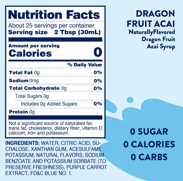 Skinny Mixes - Dragonfruit Acai - Flavor Infusion - 0 Calories, 0 Sugar, 0 Carbs & Keto Approved