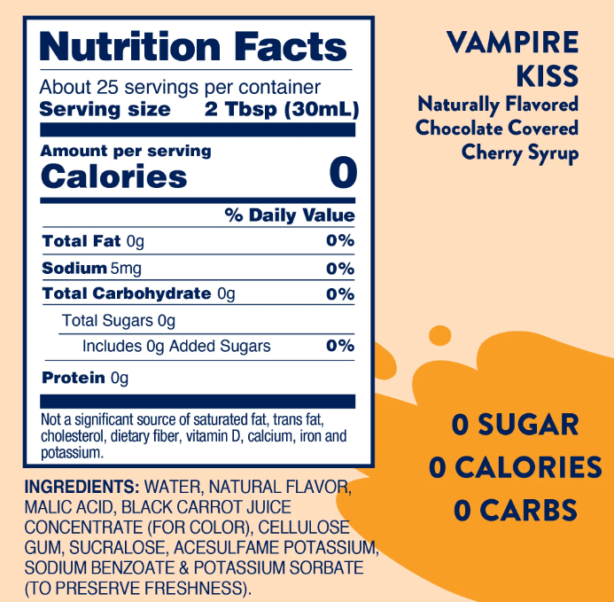 Skinny Mixes - Vampire Kiss, Chocolate & Cherry Syrup - 0 Calories, 0 Sugar, 0 Carbs & Keto Approved