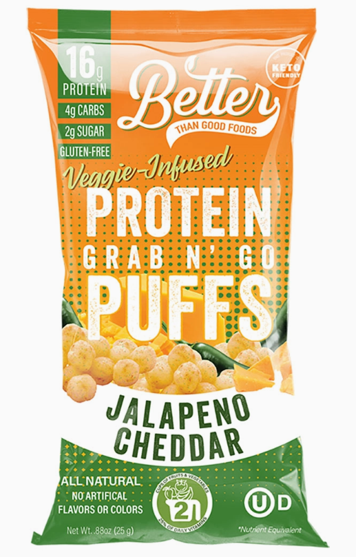Better than Good Foods - Jalapeno n' Cheddar Protein Puffs - Grab N' Go Bag - Gluten Free, Nut Free, Sugar Free, Soy Free, GMO Free, Nut Free