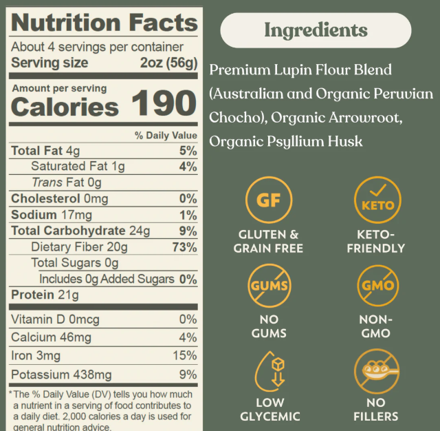 Chef's Kiss - Lupin Pasta - Rotini - Gluten Free, Low Carb, Keto Approved, High Protein