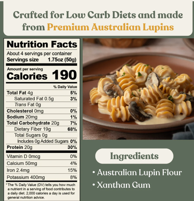 Chef's Kiss - Lupin Pasta - Rotini - Gluten Free, Low Carb, Keto Approved, High Protein