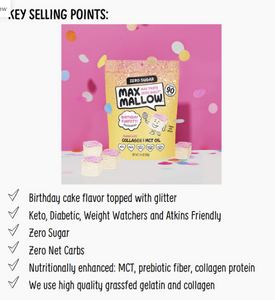Max Mallow - Birthday Funfetti Marshmallows - Gluten Free, Sugar Free, Low Cab & Keto Approved