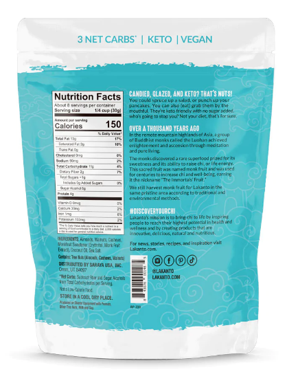 Lakanto - Keto Candied Nuts  (Simple Glazed) - Vegan, Gluten Free, Sugar Free, Low Carb (8 oz)