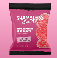 Load image into Gallery viewer, Shameless Snacks - Red Raspberry Sour Scout Gummies  (1.8 oz) - Gummy Candy - VEGAN, Gluten Free, Sugar Free, Low Carb &amp; Keto Approved
