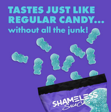 Load image into Gallery viewer, Shameless Snacks - Super Sour Blue Raspberry Gummies (1.8 oz) - Gummy Candy - VEGAN, Gluten Free, Sugar Free, Low Carb &amp; Keto Approved
