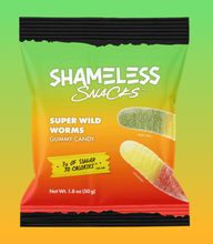 Load image into Gallery viewer, Shameless Snacks - Super Wild Worms (1.8 oz) - Gummy Candy - VEGAN, Gluten Free, Sugar Free, Low Carb &amp; Keto Approved
