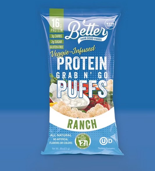 Better than Good Foods - Ranch Protein Puffs - Grab N' Go Bag - Gluten Free, Nut Free, Sugar Free, Soy Free, GMO Free, Nut Free