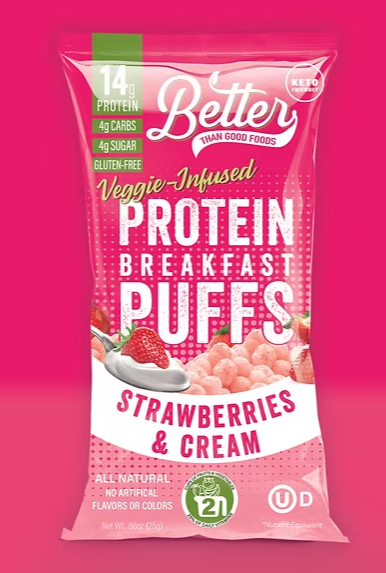 Better than Good Foods - Strawberry & Cream Protein Puffs - Grab N' Go Bag - Gluten Free, Nut Free, Sugar Free, Soy Free, GMO Free, Nut Free