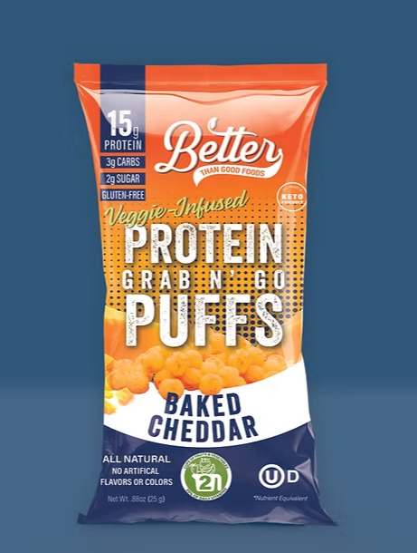 Better than Good Foods - Baked Cheddar Protein Puffs - Grab N' Go Bag - Gluten Free, Nut Free, Sugar Free, Soy Free, GMO Free, Nut Free
