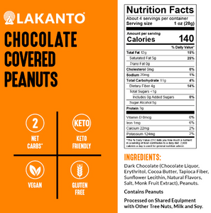 Lakanto - Chocolate Covered Peanuts - Vegan, Gluten Free, Sugar Free, Low Carb, Dairy Free & Keto Approved