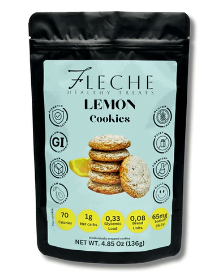 Flèche Healthy Treats - Sugar Free and Cholesterol Free Lemon Cookies - Grain Free, Low Carb & Keto Approved