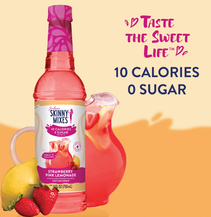 Skinny Mixes - Strawberry Pink Lemonade Concentrate - 10 Calories, 0 Sugar, 2g Carbs