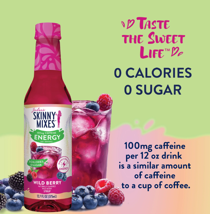 Skinny Mixes - Wild Berry Energy Syrup - 0 Calories, 0 Sugar, 0 Carbs & Keto Approved