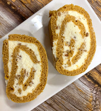 Load image into Gallery viewer, Keto Pumpkin Swiss Roll - Pumpkin &amp; Pecan Cream Cheese Roll - Gluten Free, Sugar Free, Low Carb &amp; Keto Approved
