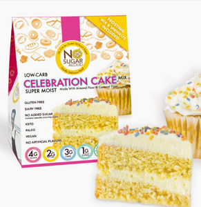No Sugar Aloud - Celebration Cake Mix - Frosting & Sprinkles INCLUDED (Keto, Sugar Free, Vegan, Paleo, Dairy Free & Gluten Free)
