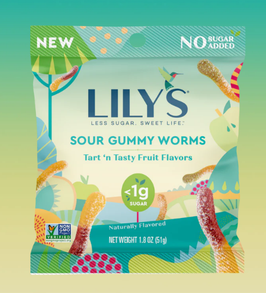 Lily's Sweet - Sour Gummy Worms - (1.8 oz) - No Added Sugar, Gluten Free, Low Carb & Keto Approved