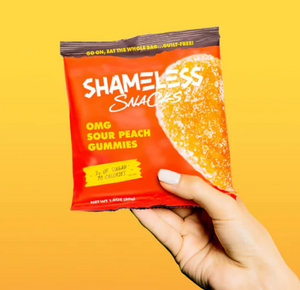 Shameless Snacks - OMG Peach Gummies (1.8 oz) - Gummy Candy - VEGAN, Gluten Free, Sugar Free, Low Carb & Keto Approved