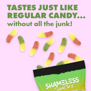 Shameless Snacks - Super Wild Worms (1.8 oz) - Gummy Candy - VEGAN, Gluten Free, Sugar Free, Low Carb & Keto Approved
