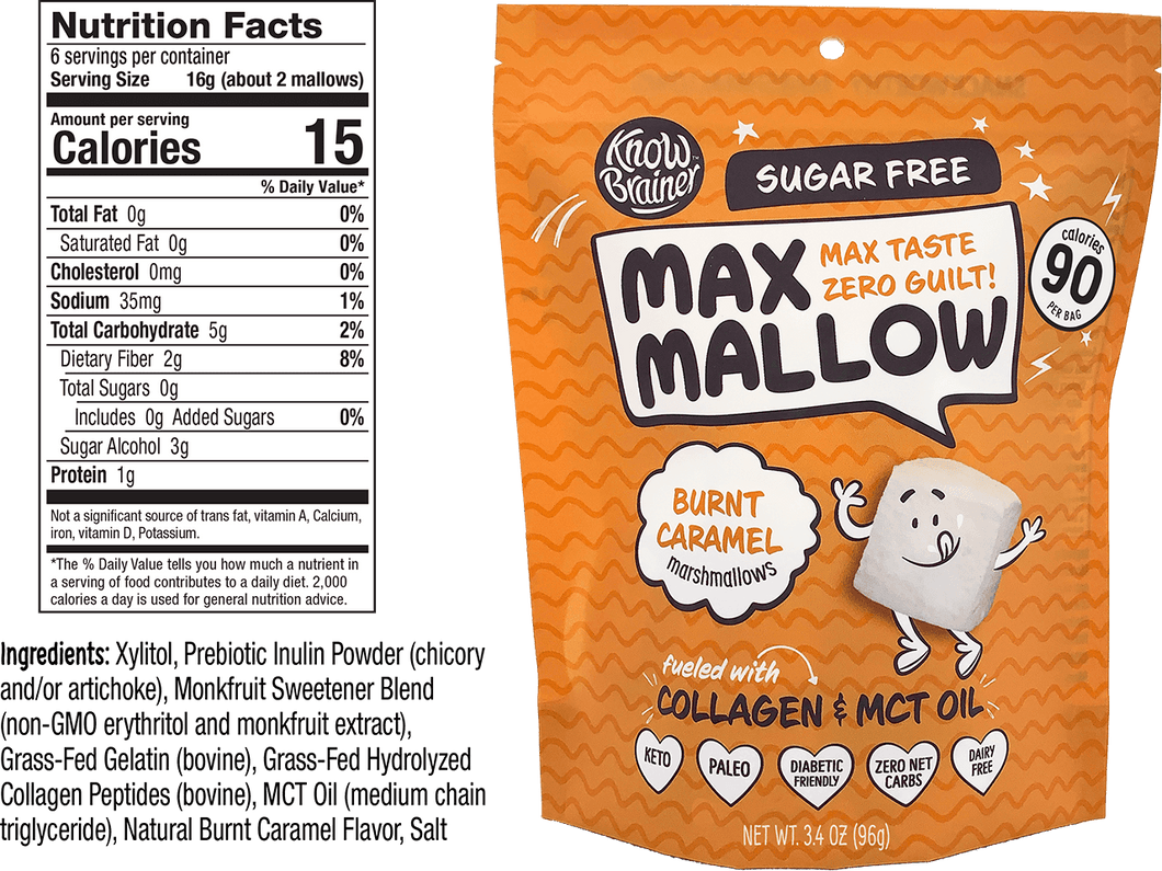 Max Mallow - Burnt Caramel, Keto Marshmallow & Collagen by Know Brainer Foods - Sugar Free Marshmallow Bites