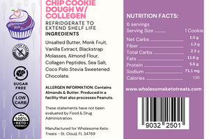 Keto Edible Cookie Dough Collagen Bites (6) - EGG FREE, Gluten Free, Sugar Free, Low Carb & Keto Approved