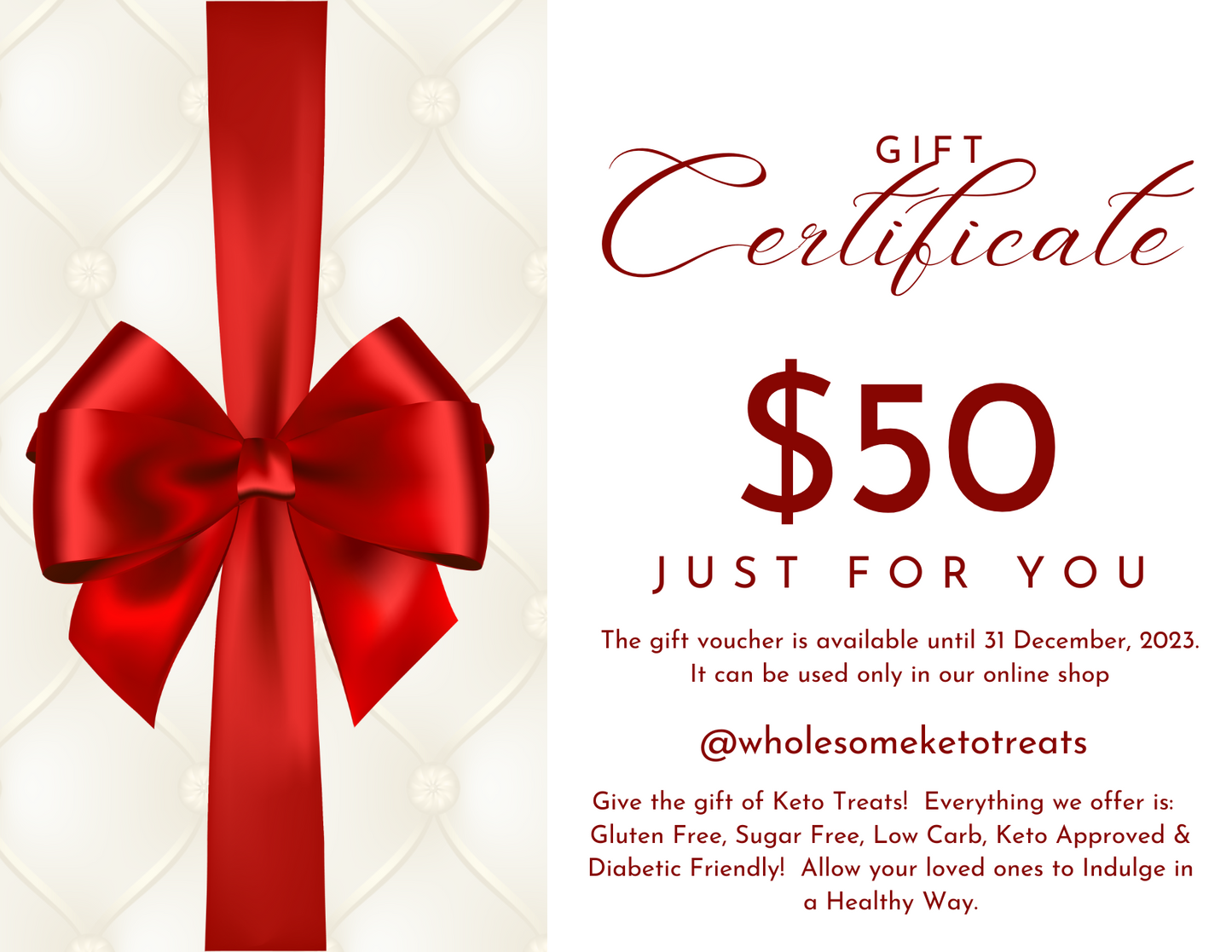 Wholesome Keto Treats Gift Certificates