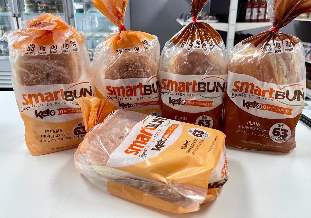 Smart Bun - Plain Buns, 4 Pack - Smart Baking Company Plain Hamburger Buns - Gluten Free, Sugar Free, ZERO CARBS, Keto Friendly