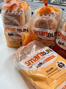 Smart Bun - Sesame Seed Buns, 4 Pack - Smart Baking Company Sesame Seed Hamburger Buns - Gluten Free, Sugar Free, ZERO CARB,  Keto Friendly