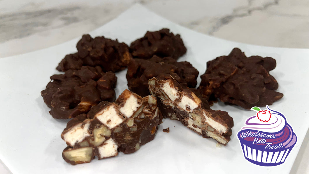 Keto Rocky Road Nut Clusters - Marshmallow, Pecans & Chocolate Nut Cluster - Gluten Free, Sugar Free, Low Carb & Keto Approved