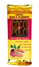 Load image into Gallery viewer, Coco Polo Chocolate - 39% Pure Milk Chocolate Bar with Whole Almonds - Gluten Free, Sugar Free, Keto Approved Chocolate Bar
