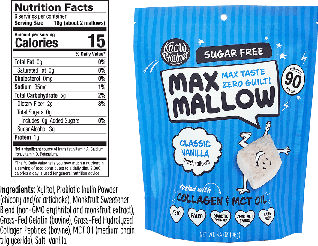 Max Mallow - Classic Vanilla, Keto Marshmallow & Collagen by Know Brainer Foods - Sugar Free Marshmallow Bites