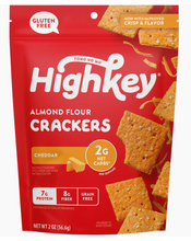 Load image into Gallery viewer, Highkey - Almond Flour Cheddar Cracker (2 oz) - Keto Cheese Cracker - Gluten Free, Sugar Free, Low Carb &amp; Keto Approved
