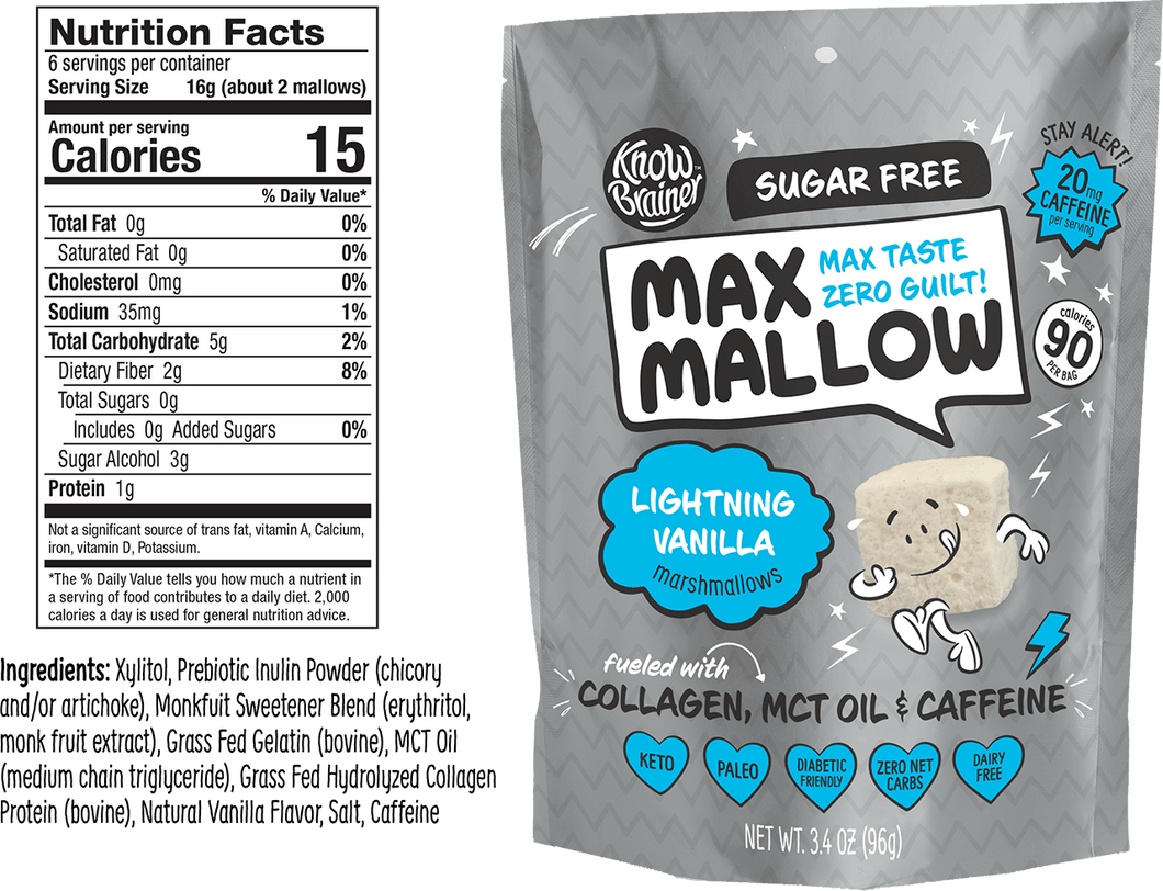 Max Mallow - Lighting Vanilla, Keto Marshmallow & Collagen by Know Brainer Foods - Sugar Free Marshmallow Bites